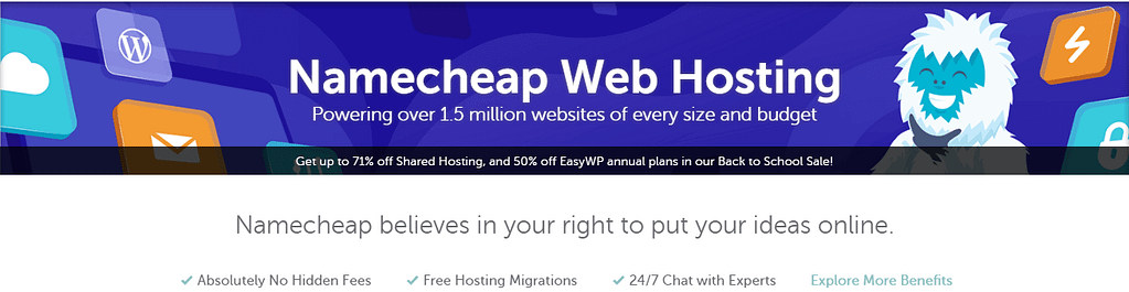 Namecheap hosting homepage